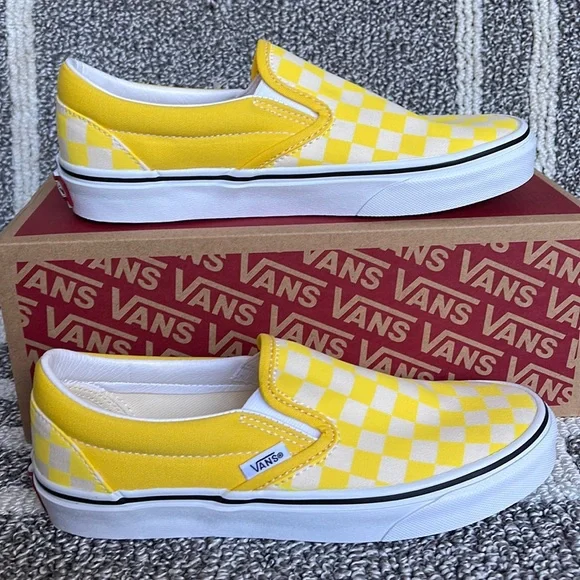 Vans Classic Slip-On Checkerboard Cyber Yellow True White Men’s - Picture 2 of 16